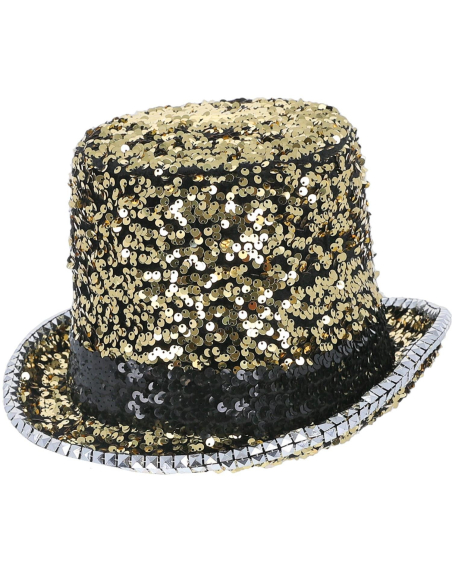 Chapeau haut de forme doré paillettes & strass – Fever® Deluxe (mixte, taille unique)