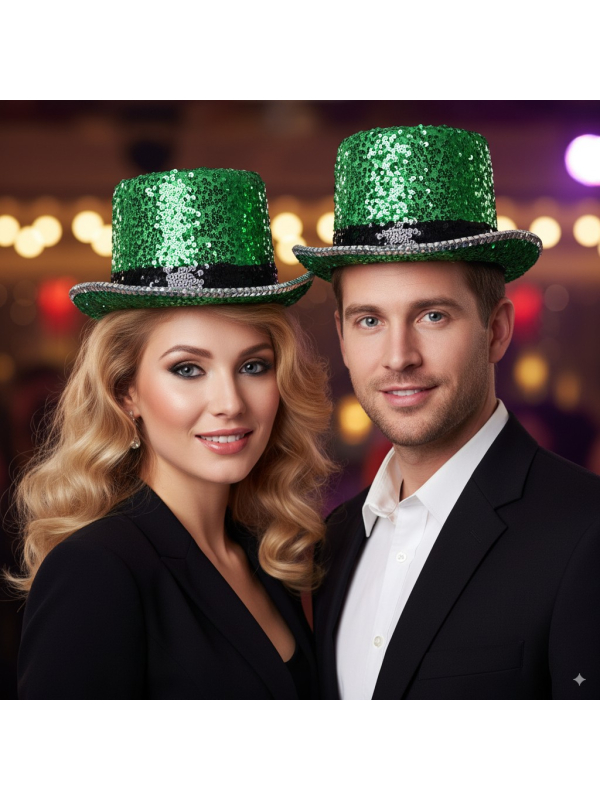 Chapeau haut de forme vert paillettes & strass – Fever® Deluxe (mixte, taille unique)