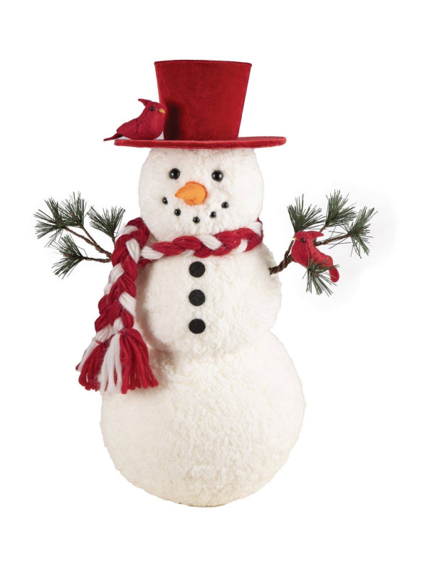 Bonhomme de neige 46 cm avec chapeau haut de forme rouge – Décoration de Noël chaleureuse