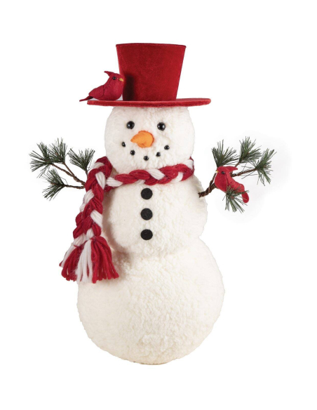 Bonhomme de neige 46 cm avec chapeau haut de forme rouge – Décoration de Noël chaleureuse