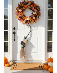 Balai de sorcière fleuri – Décoration Halloween élégante et ensorcelante (95 cm)