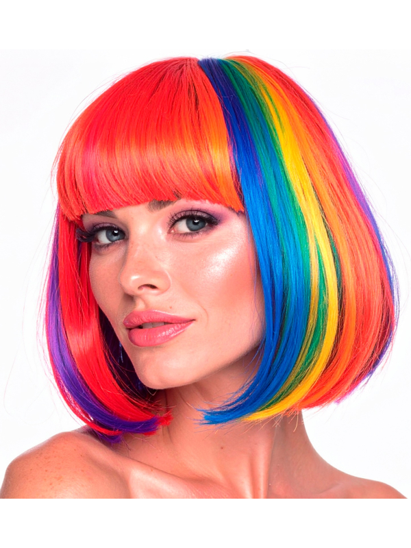 Perruque Arc-en-Ciel Femme – Carré Lisse Multicolore Fluo