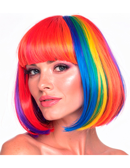 Perruque Arc-en-Ciel Femme – Carré Lisse Multicolore Fluo