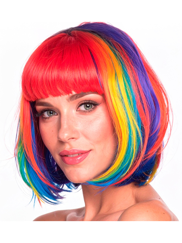 Perruque Arc-en-Ciel Femme – Carré Lisse Multicolore Fluo