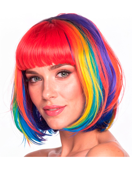 Perruque Arc-en-Ciel Femme – Carré Lisse Multicolore Fluo