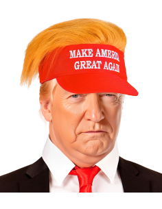 Visière Rouge avec Cheveux de Président – “Make America Great Again” 2