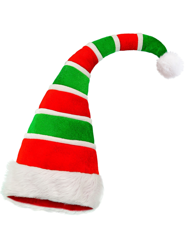 Bonnet de Lutin de Noël Adulte – Haute Qualité Rembourré, Rayé Rouge & Vert