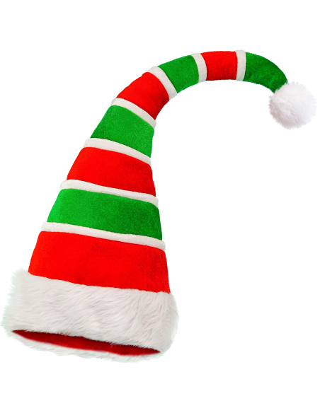 Bonnet de Lutin de Noël Adulte – Haute Qualité Rembourré, Rayé Rouge & Vert