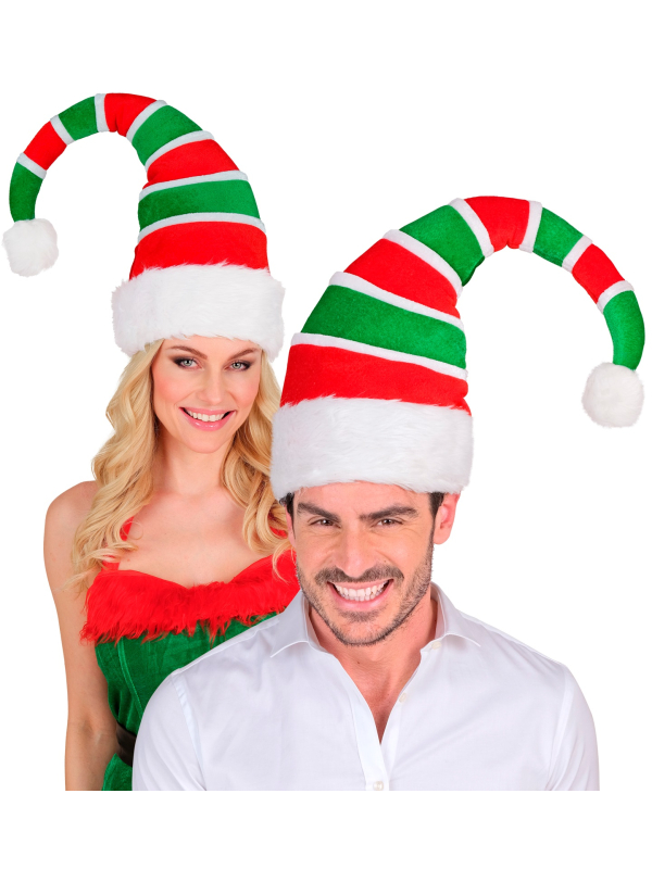 Bonnet de Lutin de Noël Adulte – Haute Qualité Rembourré, Rayé Rouge & Vert