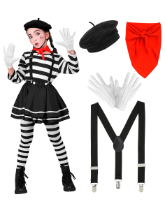 Déguisement de Mime Fille – Costume Complet avec Accessoires (4 à 13 ans)