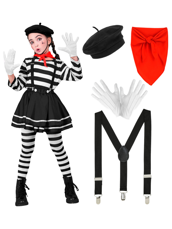 Déguisement de Mime Fille – Costume Complet avec Accessoires (4 à 13 ans)