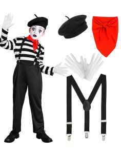 Déguisement de Mime Garçon – Costume Complet avec Accessoires (4 à 13 ans)