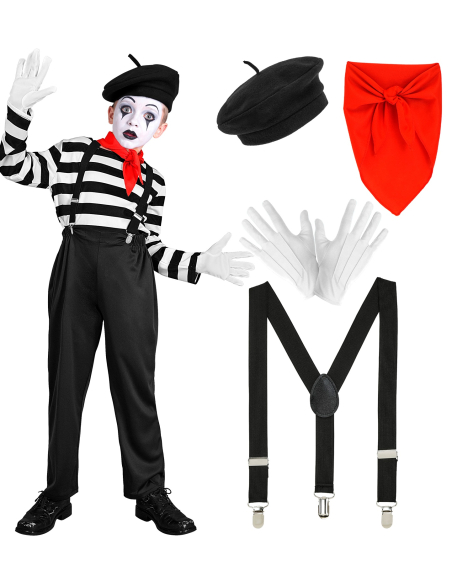 Déguisement de Mime Garçon – Costume Complet avec Accessoires (4 à 13 ans)