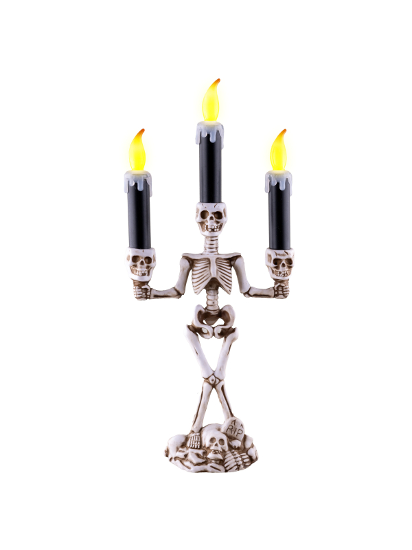 Chandelier Squelette Halloween – 3 Bougies LED (36 cm)