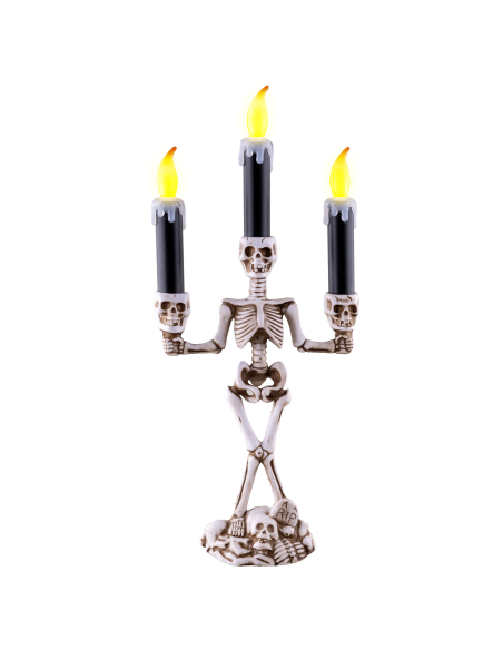 Chandelier Squelette Halloween – 3 Bougies LED (36 cm)