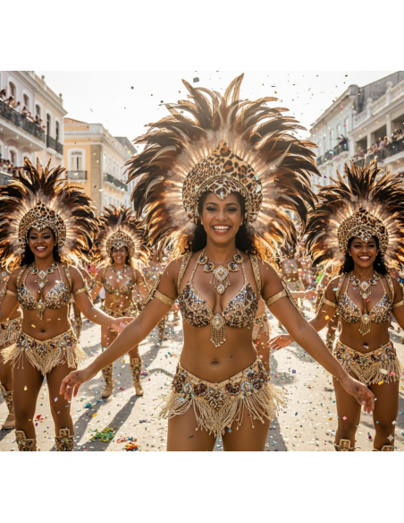 Coiffe à Plumes Léopard – Accessoire Carnaval & Rio