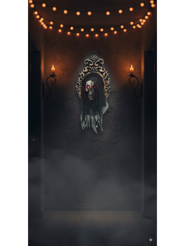 Miroir hanté avec tête rebondissante animée – Décoration d'Halloween effrayante