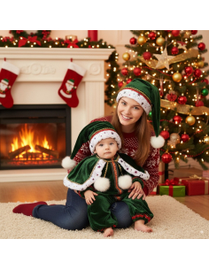 Déguisement Bébé Lutin de Noël – Combinaison, Cape et Bonnet Doublés Coton – Confection Européenne 2