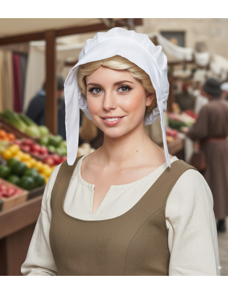 Coiffe Médiévale Blanche de Paysanne – Accessoire Déguisement Femme