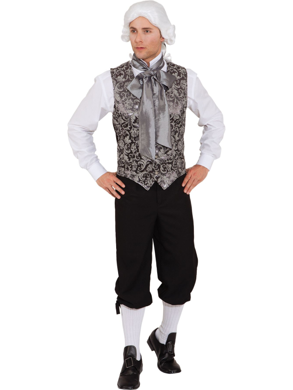 Gilet Baroque Homme Noir & Argent – Costume Marquis Doublé