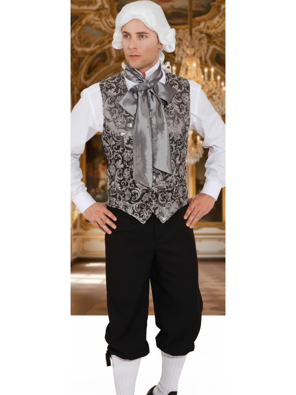 Gilet Baroque Homme Noir & Argent – Costume Marquis Doublé