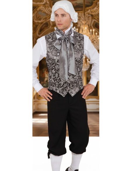 Gilet Baroque Homme Noir & Argent – Costume Marquis Doublé