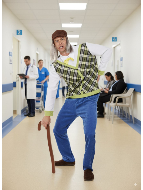 Déguisement vieil homme avec canne et casquette