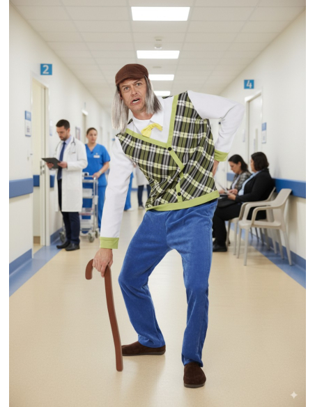 Déguisement vieil homme avec canne et casquette