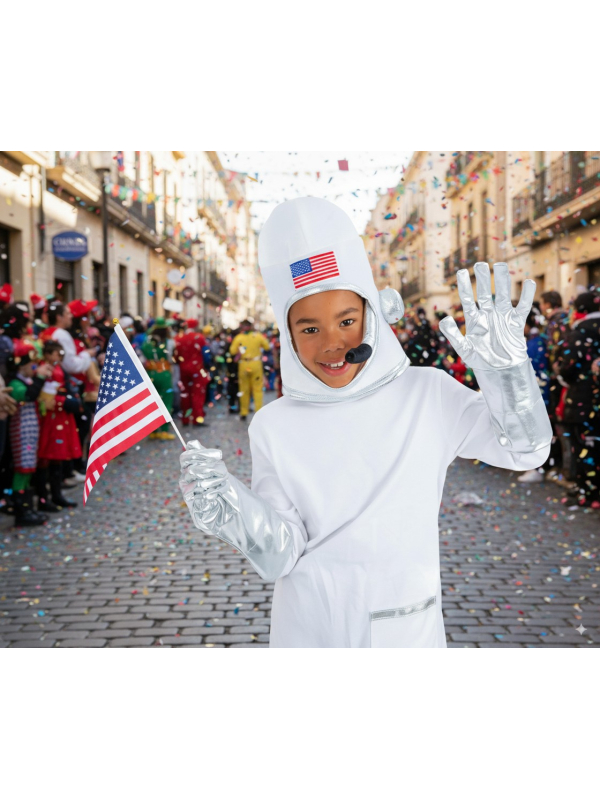 Kit astronaute enfant avec casque, gants et drapeau usa