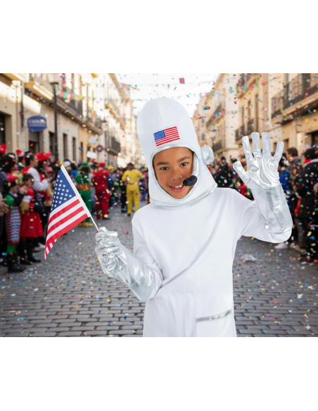Kit astronaute enfant avec casque, gants et drapeau usa