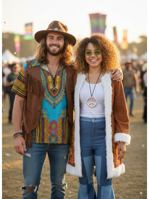 Déguisement Hippie Femme – Manteau Rétro Vintage Adulte Années 70