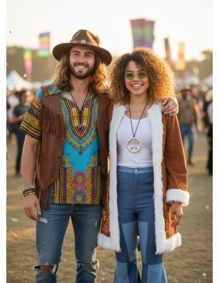 Déguisement Hippie Femme – Manteau Rétro Vintage Adulte Années 70