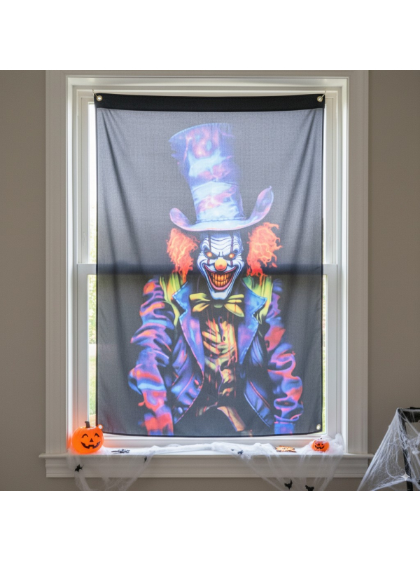 Décoration Clown Cirque de l’Horreur – Toile Murale Halloween 78×118 cm avec Œillets