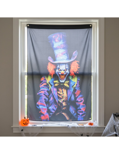 Décoration Clown Cirque de l’Horreur – Toile Murale Halloween 78×118 cm avec Œillets