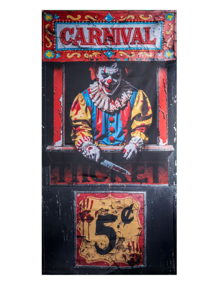 Rideau de Porte Clown Sanglant – Décoration Cirque de l’Horreur Halloween 98×200 cm