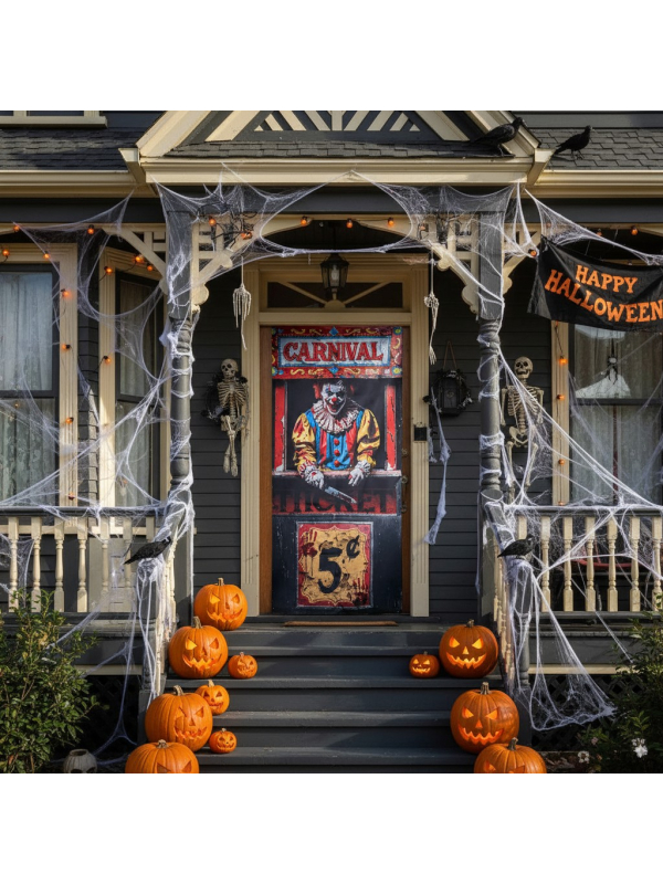Rideau de Porte Clown Sanglant – Décoration Cirque de l’Horreur Halloween 98×200 cm