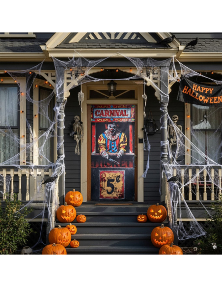 Rideau de Porte Clown Sanglant – Décoration Cirque de l’Horreur Halloween 98×200 cm