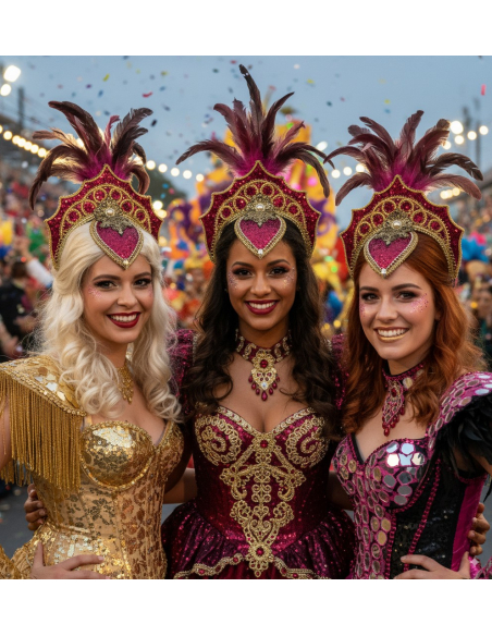 Coiffe Carnaval de Bahia Fuchsia – Plumes et Strass Brésiliens