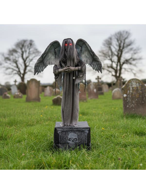 Déco Halloween: Pierre Tombale Animée avec Ange de la Mort 168 cm