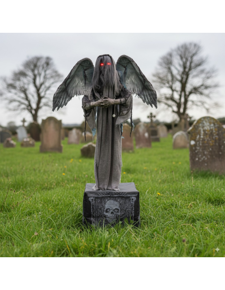 Déco Halloween: Pierre Tombale Animée avec Ange de la Mort 168 cm