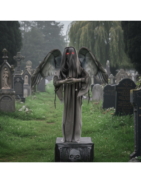 Déco Halloween: Pierre Tombale Animée avec Ange de la Mort 168 cm