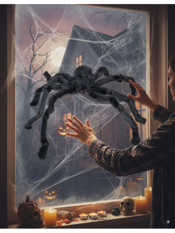 Décoration Halloween : Araignée géante velue noire 90 cm