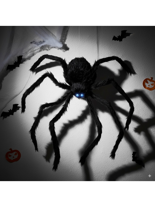 Araignée Velue Noire  80 cm Grimpante, Animée - Décoration effrayante Halloween