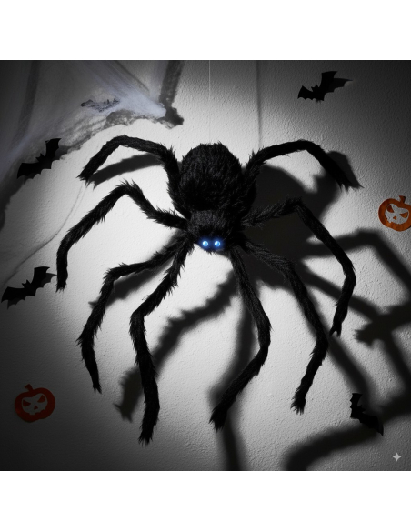 Araignée Velue Noire  80 cm Grimpante, Animée - Décoration effrayante Halloween
