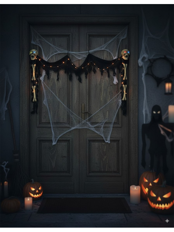 Décoration Halloween pour entrée 340 cm (squelette & lumière)