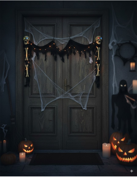 Décoration Halloween pour entrée 340 cm (squelette & lumière)