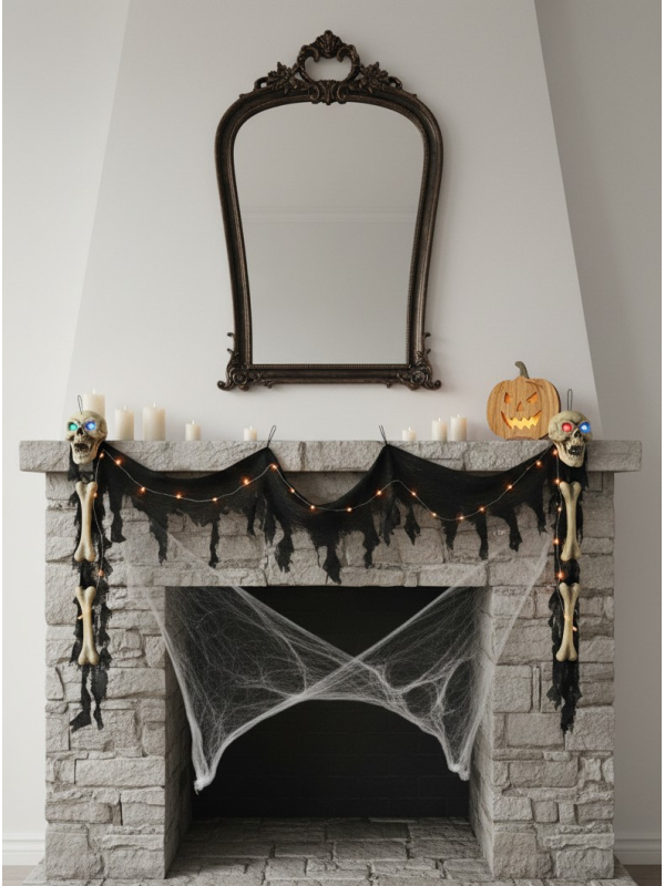 Décoration Halloween pour entrée 340 cm (squelette & lumière)
