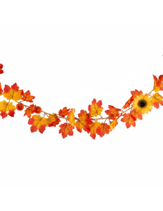 Guirlande végétale d'automne avec feuillages et citrouilles oranges 175 cm