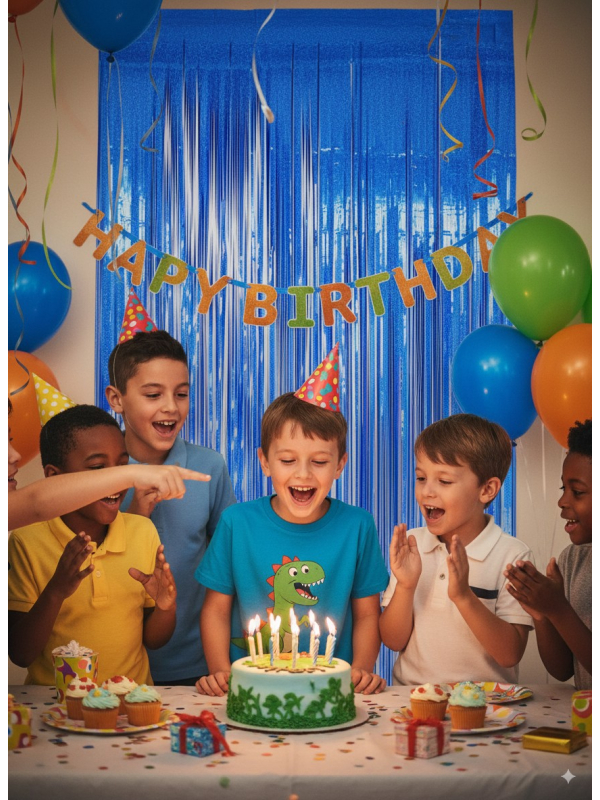 Rideau Holographique Bleu – 91 x 244 cm – Effet Brillant & Festif
