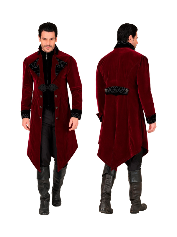 Veste Queue-de-Pie Gothique Homme en Velours Bordeaux – Costume Vampire et Gentleman (S à XXL)